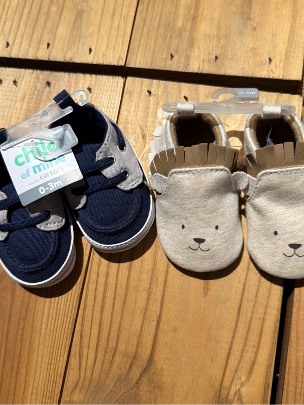 Carter's Navy Canvas Sneakers & Beige Bear Moccasins Baby Shoe Set
